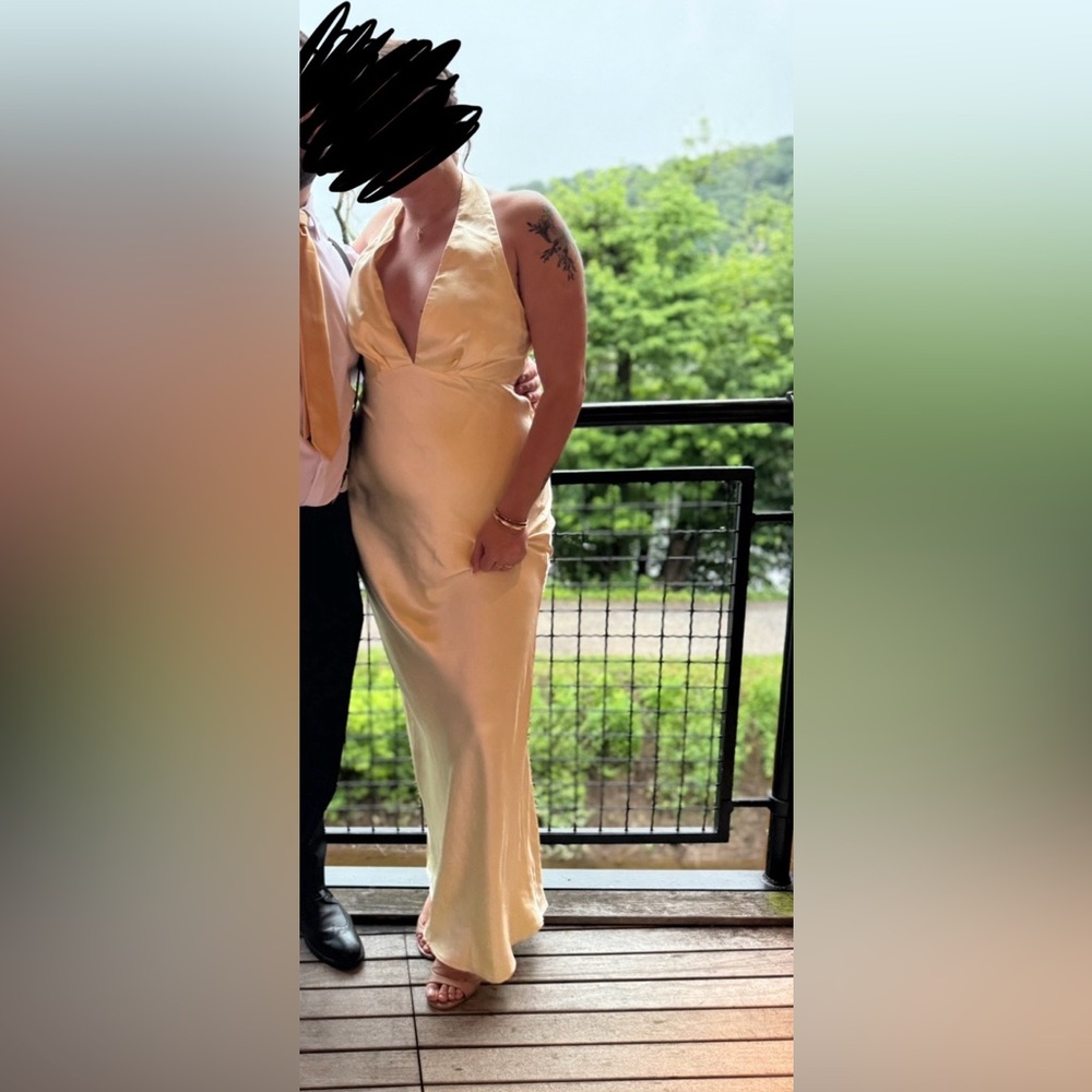 Elegant Butter Yellow Satin Dress